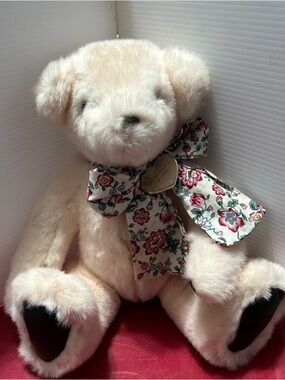 Gund Cream Plush Teddy Bear with Floral Bow